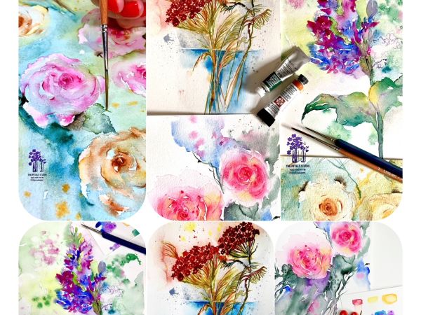 Atmospheric loose watercolour florals painting masterclass at Hawkyn’s by Chef Atul Kochhar, Amersham 